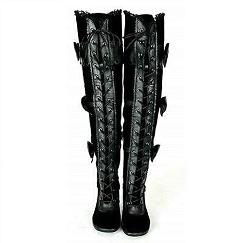 Vrouwen Lace Bow Knoop Hoge Hakken Laarzen Schoenen Dames Lace Up Bandage Lange Motorlaarzen Schoenen Riding Party… - Image 5