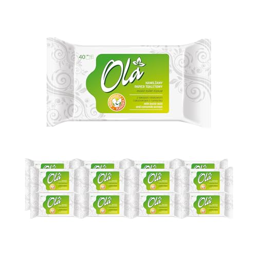 OLA Papel Higiénico Humedecido con Extracto de Manzanilla y Ácido Láctico Desechable - (16x40 Piezas) Papel Humedecido - Combinación de papel húmedo y toallita, piel sensible - 640 Piezas