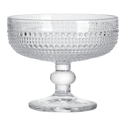 Wait Fly Vintage Embossed Beads Glass Dessert Bowl Footed Trifle Bowl Ice Cream Bowl Serving Bowl For Fruit, Salad, Candy, Cocktail, Coffee, Trifle-Transparent-1 Pcs