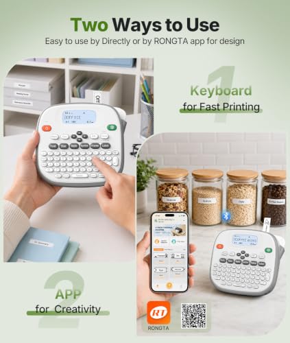 Rongta TD210 Bluetooth Handheld Label Maker Machine with 1 Tape, Portable Label Printer QWERTY Keyboard, for Home, Office, Warehouse Organization — view 2