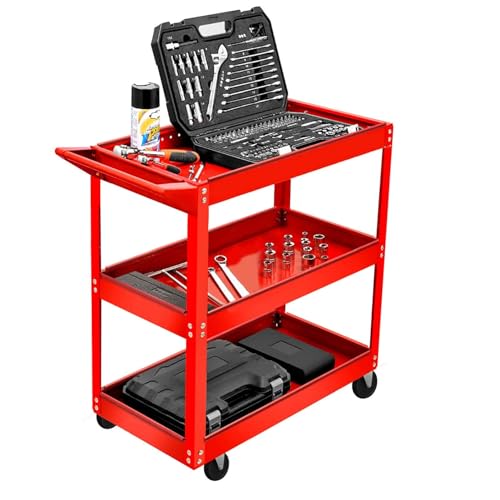 Shoze 3 Level Heavy Duty Shelf Tool Trolley Workshop Garage DIY Tool Mechanic Tools Storage Trolley Wheel Cart Tray