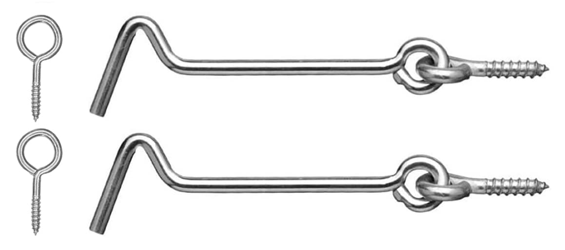 100mm Hook Lock Cabin Hook Eye Latch Privacy Hooks Door Lock Plating Finish for Gate Shutters Window Slide Barn Shed Door (Pack of 2)