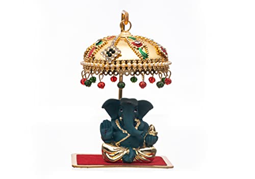 Image of Metal Chhatra Umbrella with Hanging Crystals - Decorative Chatri Aasan for God Idol, Home Temple, Car Dashboard, Office Desk, or Table Showpiece (M 66)