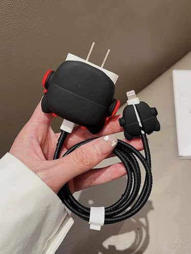 Image of Meyaar Silicone Protective Case for Apple 20W & 18W iPhone USB-C Power Adapter Charger and for USB Lightning Cable, 3D Cartoon Case for iPhone Charger 18W /20W Only (Bull Dog (Red))
