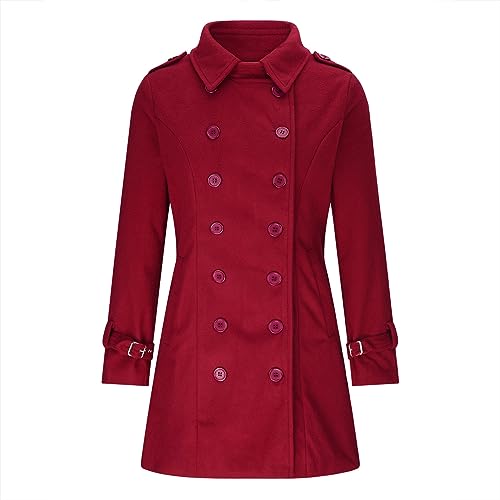 Women’s Double Breasted Wool Coat Long Winter Pea Coat Slim Fit Lapel Trench Jacket Outwear Warm Dressy Overcoat4