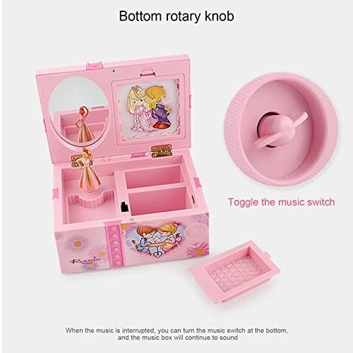 ZQYX Musical Jewellery Box, Pink Sweet Musical Jewelry Storage Box with Spinning Princess Girl Figurines, Jewel Storage Case for Girls