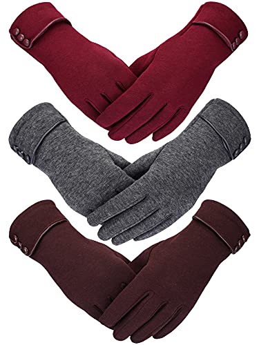 Image of Patelai 3 Pairs Womens Gloves Winter Touchscreen Texting Phone Windproof Gloves Warm Fleece Lined Cold Weather