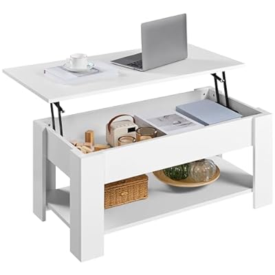 Yaheetech Lift Top Coffee Table w/Hidden Storage Compartment and Storage Shelf - Lift Tabletop for Living Room Reception Room, White