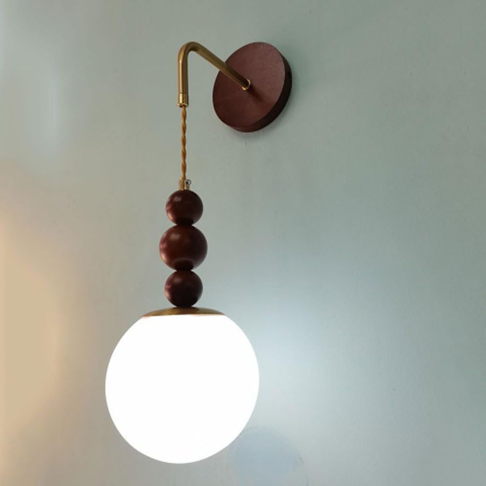 Mid Century Bedroom Wall Sconces Light with Switch Cord E27 Wabi Sabi Milk Glass Wall Light Globe Vintage Light Fixture for Bedside Children Room Farmhouse Hanging Wall Mounted Lamp