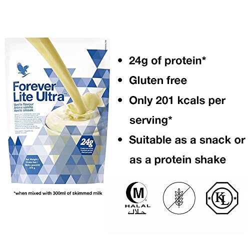 Forever Living Products, Forever Lite Ultra Shake with Aminotein Vanilla, 375g, Gluten Free, Vegetarian Friendly, 24g of protein per serving