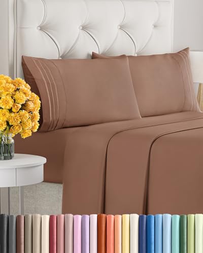 Image of King Size 4 Piece Sheet Set - Ultra Soft & Cooling Sheets - Copper Brown | Fits 8 Inch to 16 inch Mattress, Wrinkle Free & Fade Resistant with Deep Pockets, Breathable, Comfy Hotel Luxury Bedding