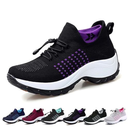 Comfort Wear Orthowear Shoes for Women Men, 2025 New ComfortWear Ortho Stretch Cushion Shoes for Women (Black-Purple,10)