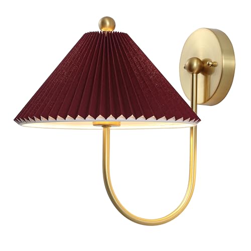 Image of SAFAVIEH Lighting Collection Chrissy Burgundy /Brass Fabric /Metal Wall Sconce Set of 2 (LED Bulbs Included)