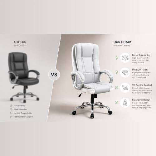 Image of activa Ergonomic Office Chair | Leatherette Seating Chair with Adjustable Height | 3-Year Warranty | 360 Revovling Chair| Comfortable Padded Seating /Suitable for Office /Study (Venture, White & Grey)