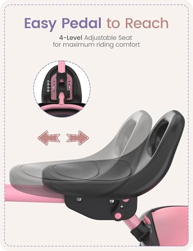 Image of besrey Colorful Lighting Toddler Tricycle for Ages 18 Months to 5 Years, Toddler Bike with Bell, Kids Tricycle, Gift for 2-5 Year Olds, Toy for Boys and Girls, Tricycle for Toddlers, Pink