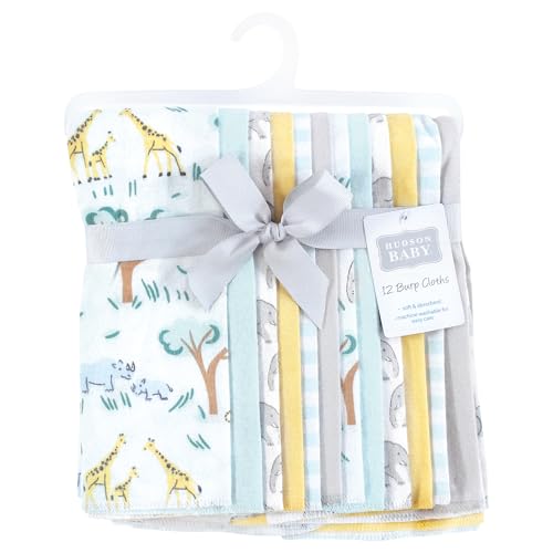 Image of Hudson Baby Unisex Baby Cotton Poly Flannel Burp Cloths Bundle, Safari Friends, One Size