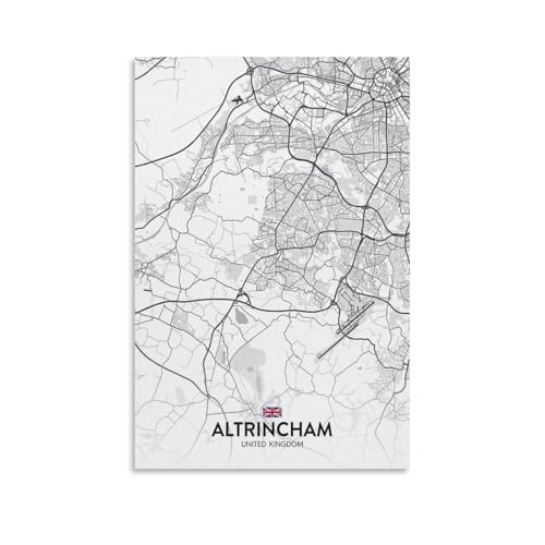 LZTEN Póster de mapa de la ciudad de Altrincham Reino Unido, lienzo para pared, decoración de dormitorio, oficina, cocina, regalo, sin marco, 50 x 75 cm