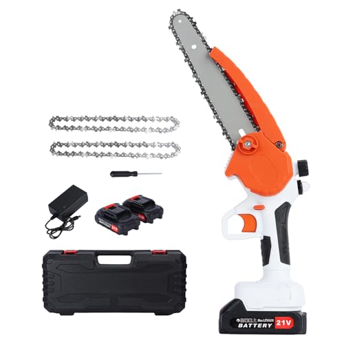 Mini Chainsaw Cordless 8-Inch, Cordless Chainsaw 750W Brushless Motor with 2x2.0AH Batteries, 2 Chains, High-Power Handheld Chain Saw for Tree Branch & Wood Cutting