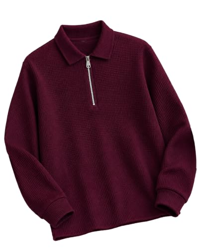 Image of AUSK Men's Waffle Knit Textured Full Sleeve Polo T-Shirt | Cotton Blend Regular Fit Zip Polo Neck Solid Smart Casual T Shirt for Men | Casual Wear, Travel & Weekend Wear Tshirt for Men