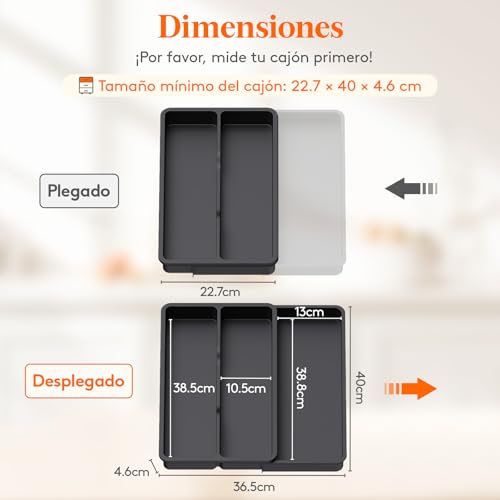 Miniatura 3 de Lifewit Organizador Menaje De Cocina, Bandeja Cubiertos Extensible Cajon, Soporte Utensilios Para Encimera, Separador Herramientas Cuberteria Para Bandeja Extraible Armario, 3 Compartimentos Negro
