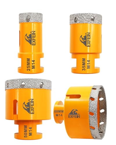 EXFEIN Juego de brocas de diamante para azulejos（25/35/50/68mm）,M14 Sierra perforadora de diamante soldada al vacío para baldosas, gres porcelánico, cerámica, mármol, granito, perforación