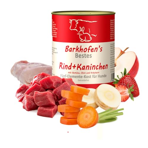 Barkhofen Tiernahrung Nassfutter für Ihren Hund 6X 800 g – Hundefutter nass & getreidefrei mit Rind & Kaninchen – Hunde Futter in Dosen ohne Getreide