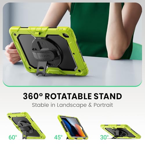 Coque pour iPad 9ème génération avec support rotatif et bandoulière verte