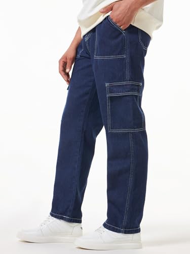 Image of Bewakoof Men Mid Rise Baggy Regular Fit Cargo Jeans|Cargo Jeans - Multi-Pocket Denim | Baggy Fit | Utility Streetwear