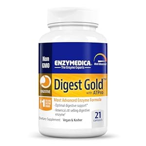 Enzymedica Digest Gold + ATPro, Maximum Strength Enzyme Formula, Prevents Bloating and Gas, 14 Key Enzymes Including Amylase, Protease, Lipase and Lactase, 21 Capsules (FFP)