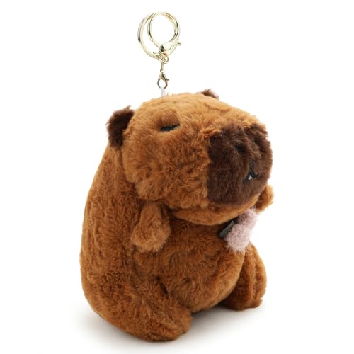 Image of 18 CM Cute Capybara Plush Keychain Soft Stuffed Animal Toy with Metal Key Ring, Kawaii Plush Bag Charm, Backpack Hanging Pendant, Car Keychain Gift for Kids, Girls, Boys & Adults