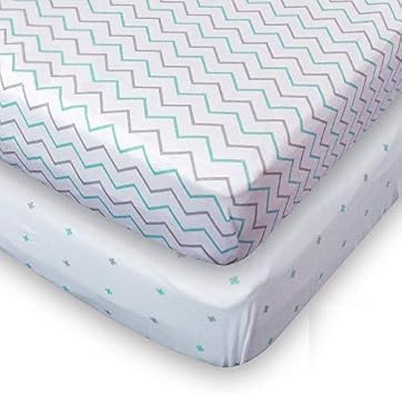 Ziggy Baby Crib Sheet Fitted Jersey Cotton Chevron Cross Blue/Grey