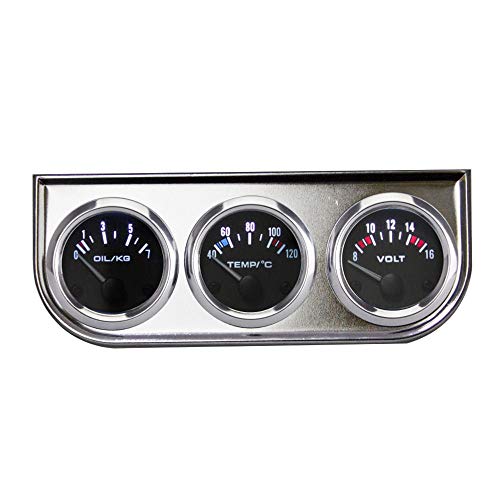Gauge Voiture,Compteur Combiné Automobile 3 En 1, Triple Compteur Chromé, Température De L'Eau De 52 Mm, Pression D'Huile Et Compteur Modifié De Tension - Argent