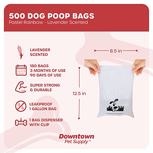 Downtown Pet Supply 500 Count Lavander Scented Dog Waste Bags With Dog Poop Bag Dispenser - Leak-Proof Dog Poop Bags Refills With Leash Clip And Bone Bag Dispenser - 12.5 X 8.5" #TOP1