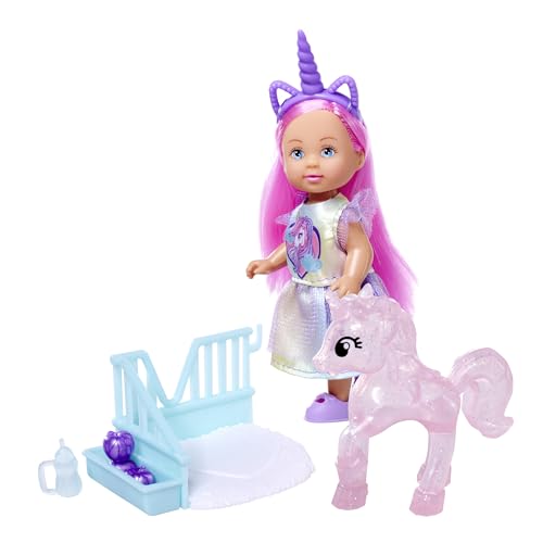 105733728 Evi Love Unicorn Arkadaşım, Unicorn Figürü ve Küçük Ahır, Aksesuarlar, Saç Bantlı Unicorn Elbisesi, 12 cm