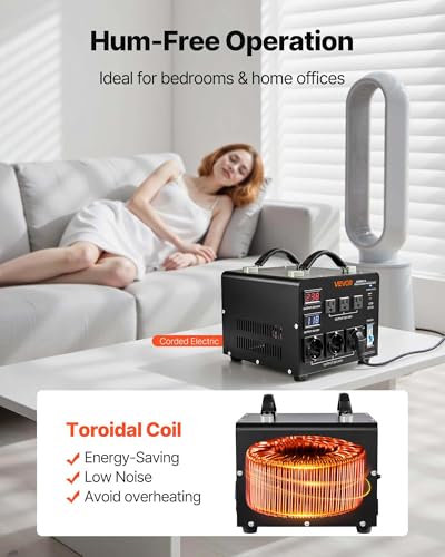 Image of VEVOR Voltage Auto Converter Transformer, 5000VA, Heavy Duty Step Up /Down Power Transformer, 110V to 220V and 220V to 110V, with 3 US Outlets, 3 EU Outlets, LCD Display, Circuit Breaker Protection