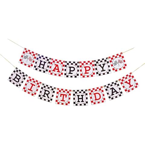 MEETINGU Race Car Birthday Banner, Racing Birthda Party Sign, Racing Birthday Decorations for Boys Girls Kids Adults Racing Theme Party Decorations Cover