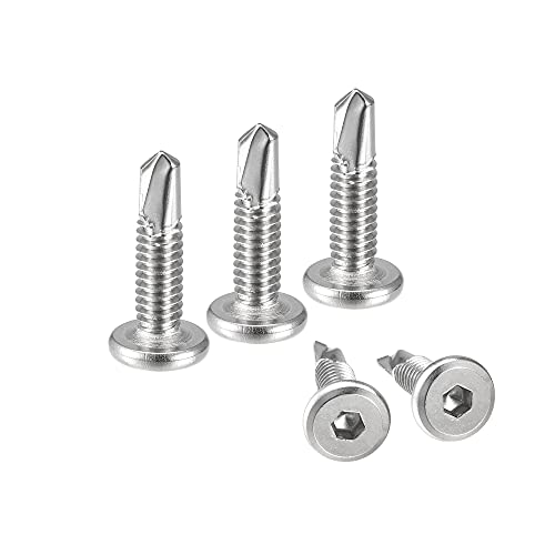uxcell Hex Socket Self Tapping Screws, 1/4 x 1 410 Stainless Steel Sheet Metal Flat Head Drilling Screw 50pcs, Silver by uxcell - Used condition - US$8.58
