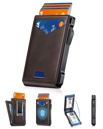 Wallet for Men RFID Wallet with 2 ID Windows & Money Clip, Slim Pop Up Card Holder for 10-12 Cards, Bifold Minimalist Smart Wallet for Front Pocket, Compact Metal Credit Card Holder, Gifts for Men