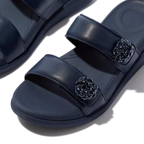 Image of FitFlop womens F-mode Go Beadie-button Adj. Flatform 2-bar Slides
