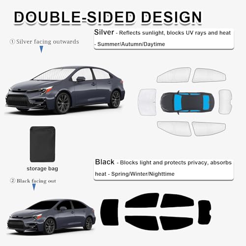 Image of KMF 6pcs Thicken Sun Shades for Toyota Corolla 2020-2025 2026 Accessories (Not Corolla Cross), Full Car Window Covers for Windshield Side Rear, UV Block and Privacy Blackout for Camping
