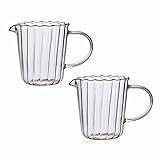 CHOOLD Elegant Wave Shaped Clear Glass Creamer Coffee Milk Creamer Pitcher/Serving Pitcher/Sauce Pitcher/Milk Creamer Jug for Kitchen 8.5 oz, Set of 2