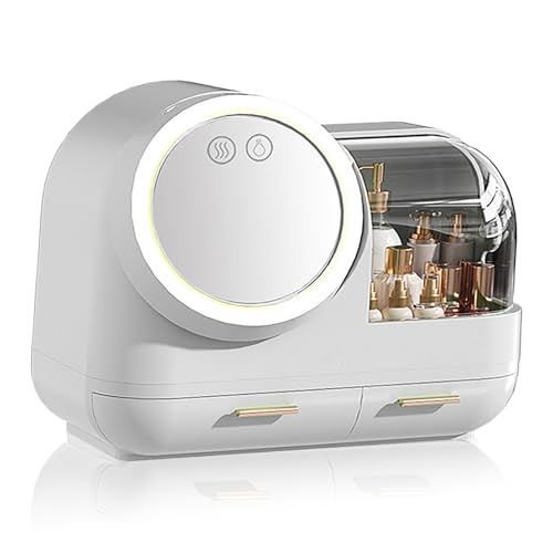 HURRISE Estuche de maquillaje con ventilador de espejo, organizador de maquillaje portátil con espejo y luz LED, vitrina de almacenamiento de disponible en Yaxa Peru
