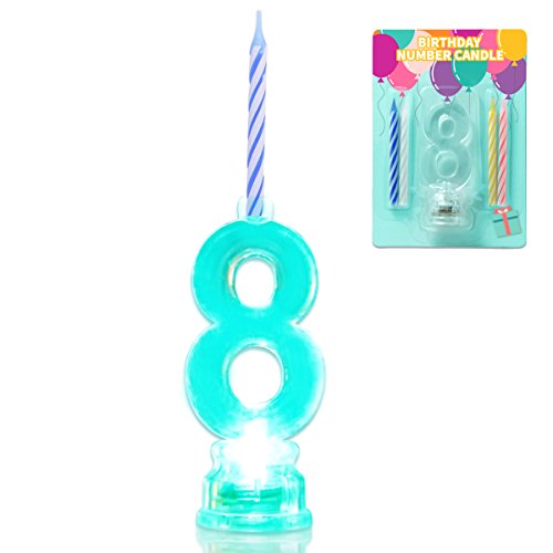 Novelty Place Conjunto de Velas de Número Intermitente Multicolor, Cambia de Color LED Decoraciones para Pasteles de Cumpleaños con 4 Velas de Cera (Número 8)