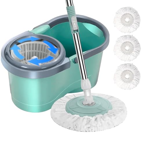JUPPLIES Cubo Fregona Autoescurrible sin Pedal y Fregona Giratoria 360º con Cabezal de Microfibra - Mango Telescopico para Limpieza del Hogar (Cubo autoescurribe + Fregona + 3 Recambios)