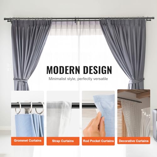 VEVOR Double Curtain Rods for Windows 72 to 144 Inch(6-12Ft), Adjustable Telescoping Double Curtain Rod with Modern End Cap, 1 Inch Diameter Heavy Duty Double Drapery Rod Set, Black by VEVOR - Used condition - Image 5