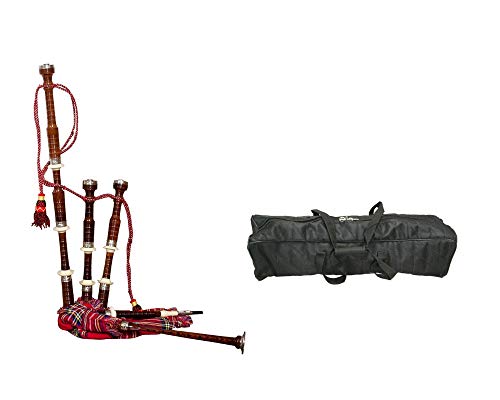 Bagpipes Package Includes: Full Size Roosebeck Bagpipe Set, Tartan Cover, Engraved Nickel, Rexine Bag + Full Size Bagpipes Set Nylon Carrying Bag Case