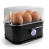 GOURMETmaxx Hervidor de huevos para 6 huevos | Hervidor de huevos con pincho para huevos en el medidor de dosis | Con 3 niveles de cocción – para cada molde de huevos | Diseño negro - piezas lavables