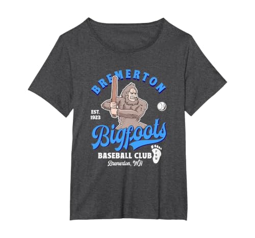 Funny Bigfoot Baseball Retro Minor League Baseball Team T-Shirt, Women's Plus, Dark Heather Grey, 3X