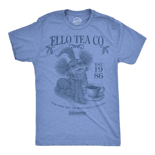 Mens Labyrinth T-Shirt 80s Ello Tea Company Funny Worm Retro Tees Blue L