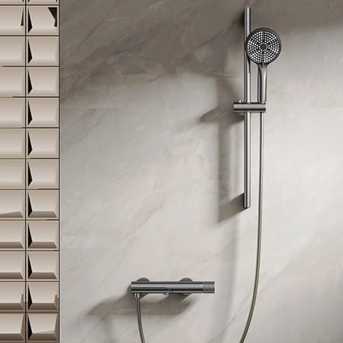 Mitigeur de baignoire gris avec douchette et colonne montante LWX